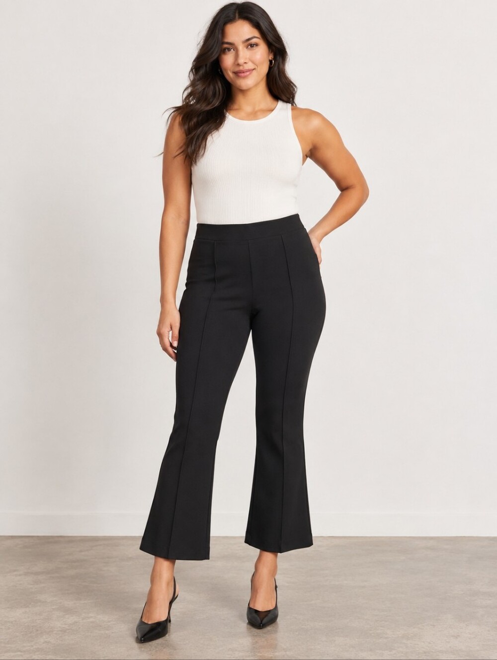 ❤️ SPANX PERFECT PONTE CROP FLARE HIGH RISE PULL ON PANTS, BLACK, LARGE
